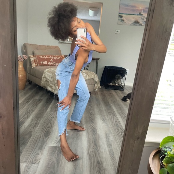 Baby Blue Super Distressed Boyfriend Jeans - Picture 7 of 11